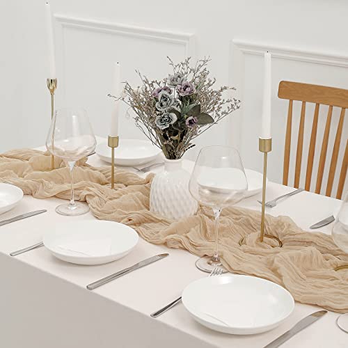 Beige Boho Cheesecloth Table Runner 13.3ft, Rustic & Elegant Dining Decor