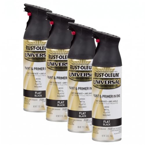 Rust-Oleum 245198 Universal All Surface Spray Paint Flat Black Pack of 4 - 12 oz
