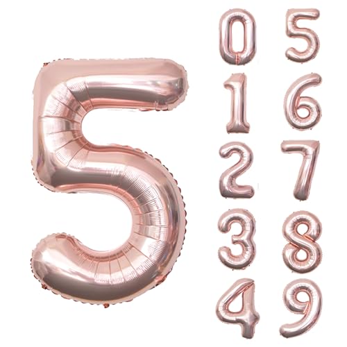Keyali 40 Inch Rose Gold Number 5 Foil Helium Balloon for Party Decor