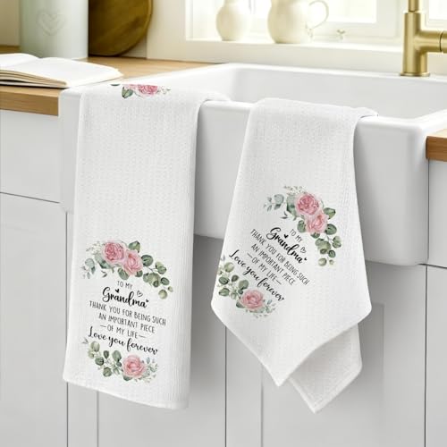 Rose Floral Kitchen Dish Towels - Grandma Gifts, 16x24 Inch