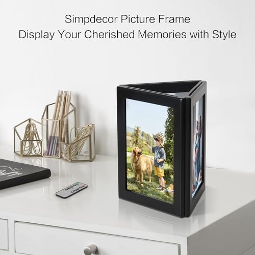 Black 5x7 Inch Three-Sided Photo Frame with Flameless Candles, Remote & Timer