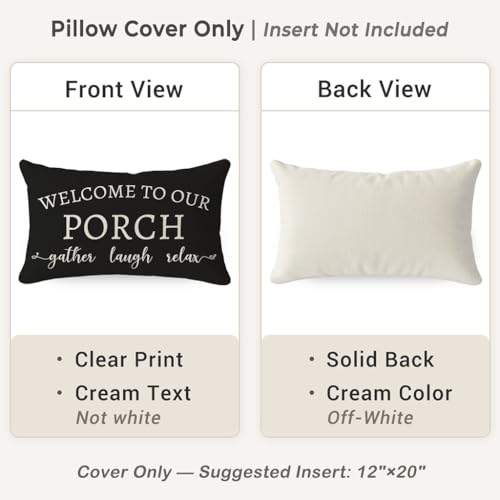 PANDICORN Waterproof Outdoor Throw Pillow Covers 12x20 Inch, Set of 2, Black