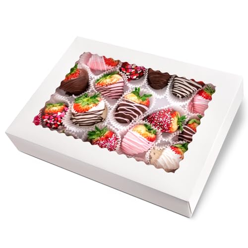 Rarapop Large White Bakery Boxes with Window - 16x11x2.5 Inch, 4 Pack
