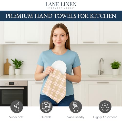 LANE LINEN 18x28 Inch Cotton Dish Towels 4 Pack Beige - Soft & Absorbent Kitchen Towels