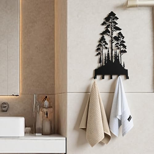 Metal Key Holder Wall Mount with 5 Hooks - Natural Forest Design