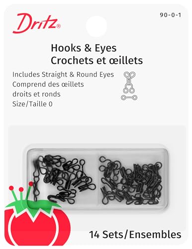 Dritz Size 0 Black Hook & Eye Closures - 14 Sets for Sewing