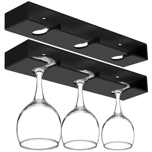 DESONAUT 2-Pack Black Wine Glass Holder Rack - 13 Inch Under Cabinet Storage