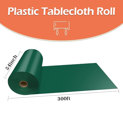 Dark Green Plastic Tablecloth Roll - Disposable 54 in x 300 ft with Slide Cutter