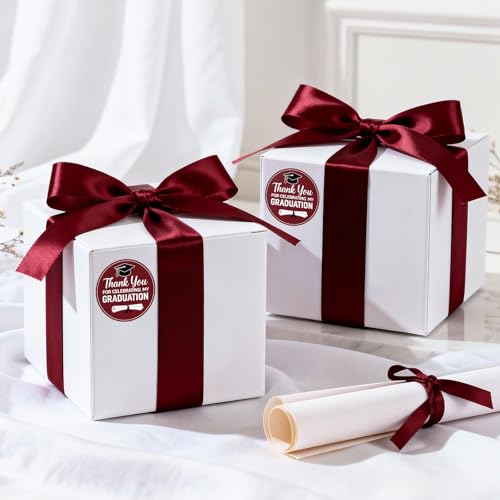 Graduation Thank You Stickers 2026 - 60Pcs Dark Red Self-Adhesive