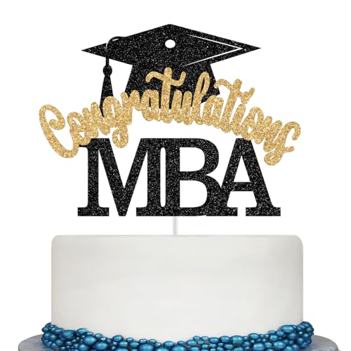 MBA Graduation Cake Topper - Black and Gold Glitter Decoration