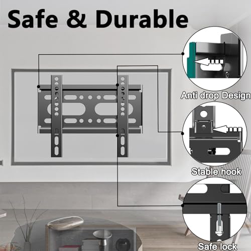 GLWIXY Fixed TV Wall Mount for 14-42 Inch Flat & Curved TVs Up to 55lbs