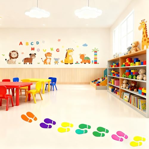 30 Pairs Colorful Footprint Stickers Decals - 7" Directional Markers