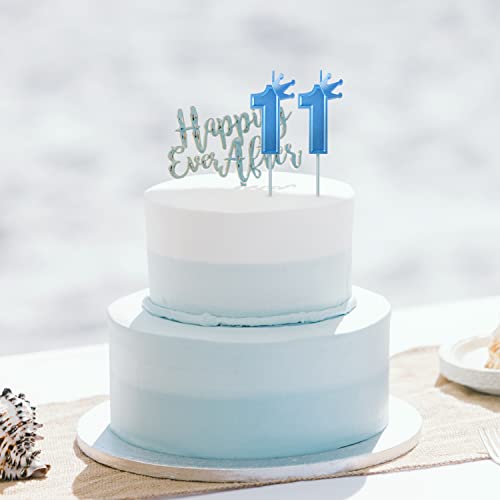 BOXOB 3 Inch Blue Number 1 Birthday Candle with Crown Cake Topper