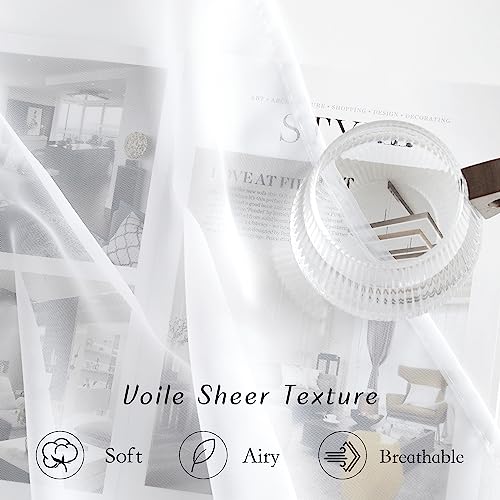 NICETOWN White Short Kitchen Curtains 42"W x 30"L - 2 Panels Grommet Sheer Window Treatments