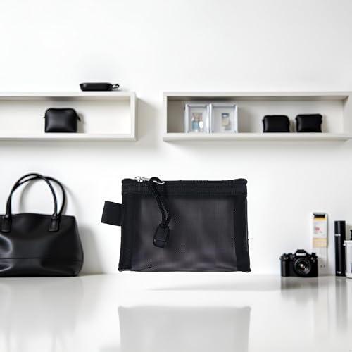 Black Small Mesh Zipper Pouch Travel Cosmetic Bag & Coin Purse