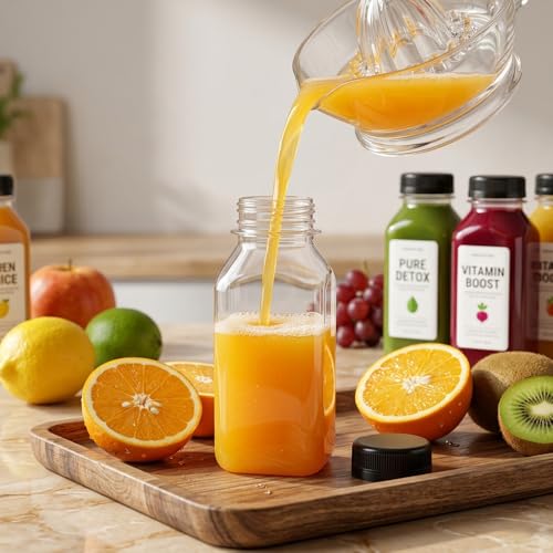 10 Pack 4oz Plastic Juice Bottles with Black Caps - YUYUDEHM