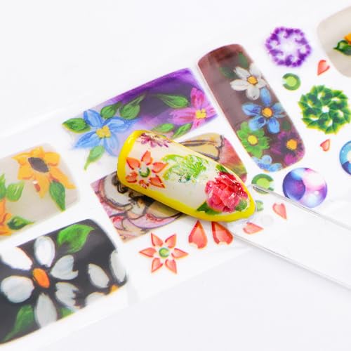 MOLILON 10 Sheets Holographic Flower Nail Foils Transfer Decals