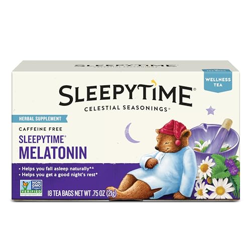 Celestial Seasonings Sleepytime Melatonin Herbal Tea - 18 Caffeine-Free Bags, Nighttime Relaxation
