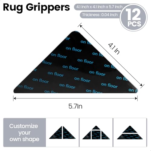 MOJOTORY Non-Slip Rug Grippers, Washable Adhesive Rug Tape, 12-Piece Set