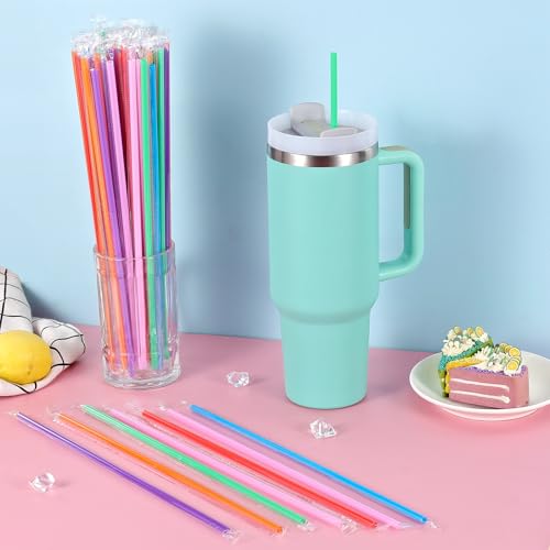 100 Pcs Colorful Disposable Straws for 40 OZ Tumblers - 12" Long