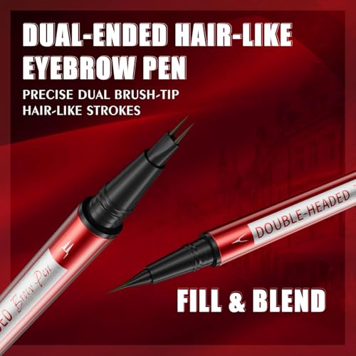 Essorall 2-in-1 Eyebrow Pen with Micro-Fork Tip & Fine Tip, Waterproof Microblading Brow Pencil with Brush, Black