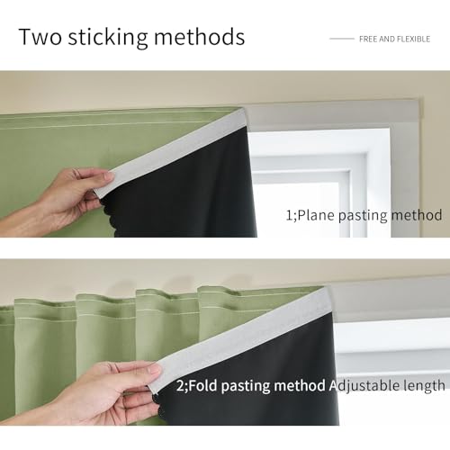 Jilron 100% Blackout Adhesive Curtain, No-Drill Blinds, Sage Green 35x48