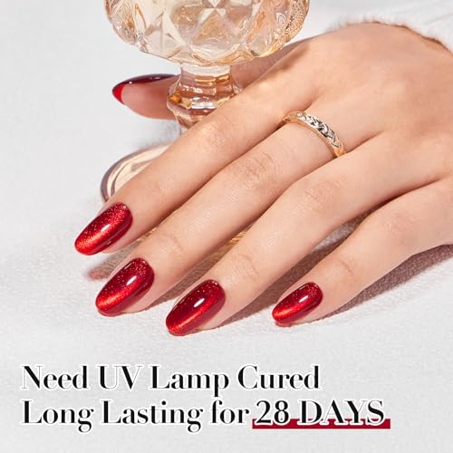 NAILKISS Cat Eye Magnetic Gel Nail Polish, Bright Red 0.34 Fl Oz with Magnet Stick