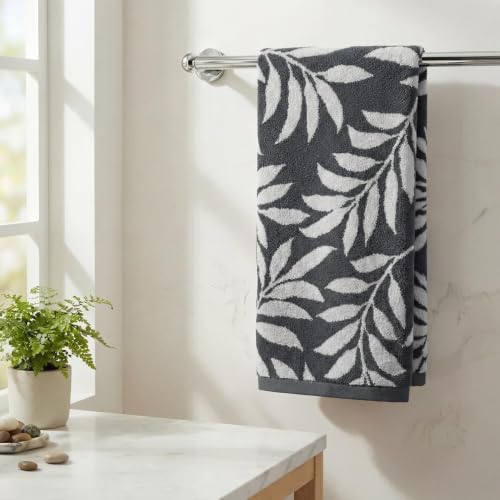 Artoid Mode Beige Grey Leaves Jacquard Hand Towel 1PC - 13.7" x 29.5"