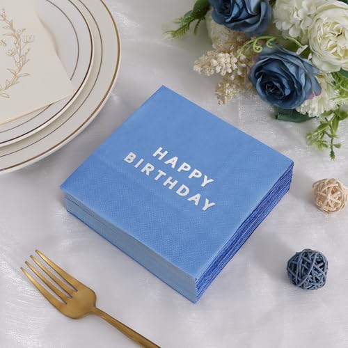 Happy Birthday Cocktail Napkins - 52 Pack, 3-Ply, Blue