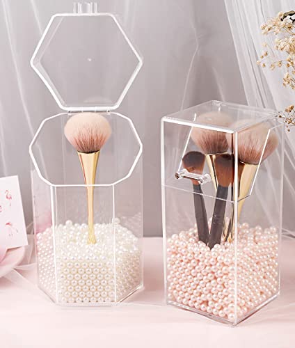 Clear Acrylic Makeup Brush Organizer with Dustproof Lid - 21 cm
