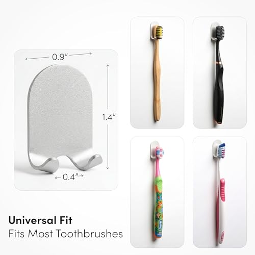 Wall Mounted Toothbrush Holder Set of 4 - Anodized Aluminum Clips