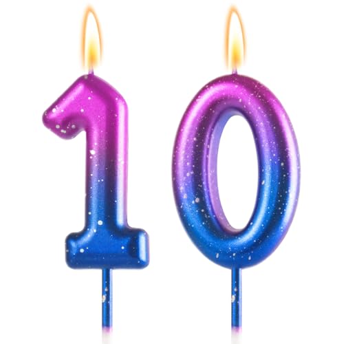 GloryMo Number 10 Birthday Candle, Purple and Pink Gradient Cake Topper