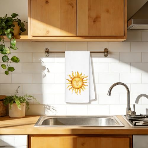 Ocean Towel L Boho Celestial Smiling Sun Kitchen & Bathroom Towel 16x24