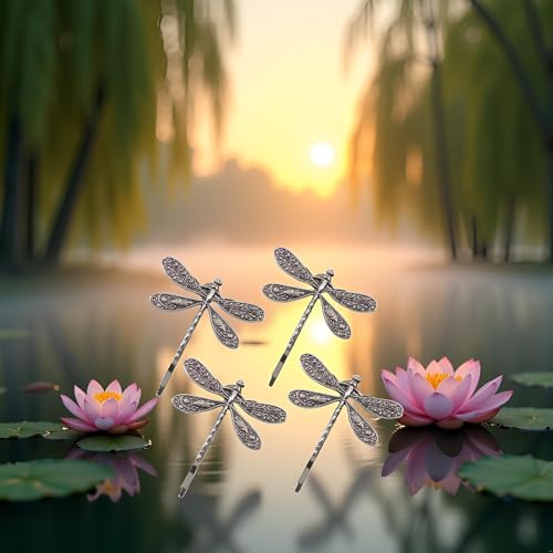 Silver Dragonfly Hair Clips - Vintage Bridal Hairpins 4Pcs