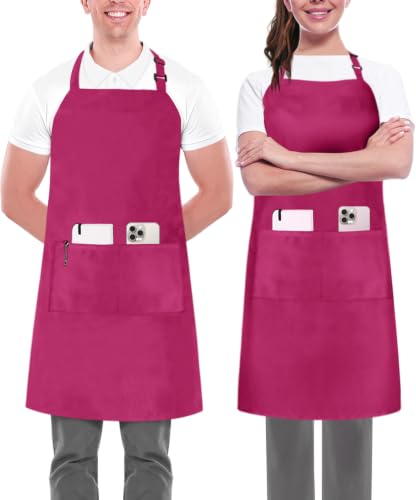 Utopia Kitchen Pink Bib Aprons 2 Pack Adjustable with 2 Pockets - 100% Polyester
