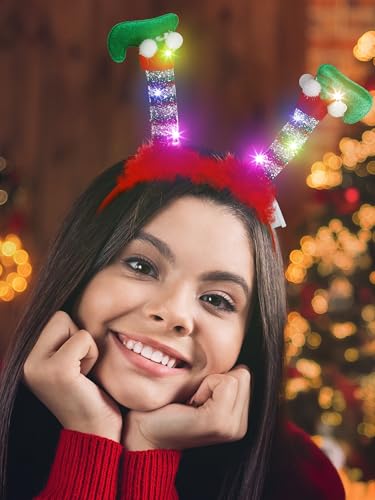 18 Pack Light Up Christmas Headbands - Santa, Tree, Elf Hats for Holiday Parties