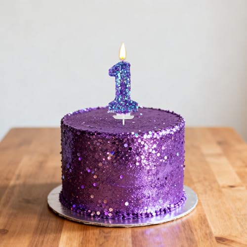 Purple Number Birthday Candle with Sequins - Romantic Cake Topper