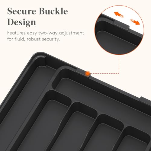 Lifewit Black Expandable Silverware Organizer for Drawer, Medium Slim (8.1-13.9 inch)
