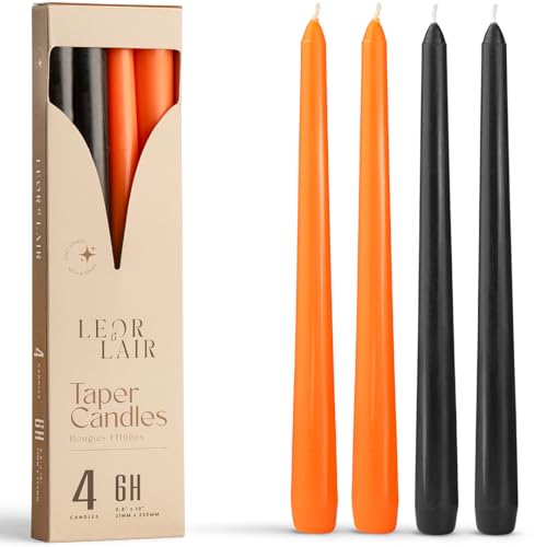 Leor & Lair 10" Halloween Taper Candles - Black & Orange Set of 4