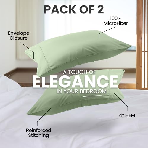 Utopia Bedding King Size Pillow Cases, Set of 4, Sage Microfiber Covers