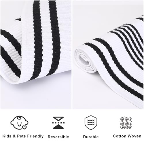 Black and White Striped Rug 28"x43" - Durable Hand-Woven Door Mat