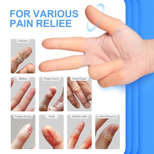 20 Pcs Gel Finger Protectors, Finger Caps Silicone Fingertips Protection, Reusable Soft High Elastic Fingertip Bandages for Relief Fingers Arthritis, Cracked , and Other Fingers Pain(Multi-Size)