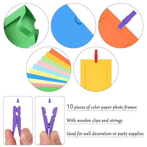 10 Pack 4x5 Inch Colorful Paper Picture Frames with Clips