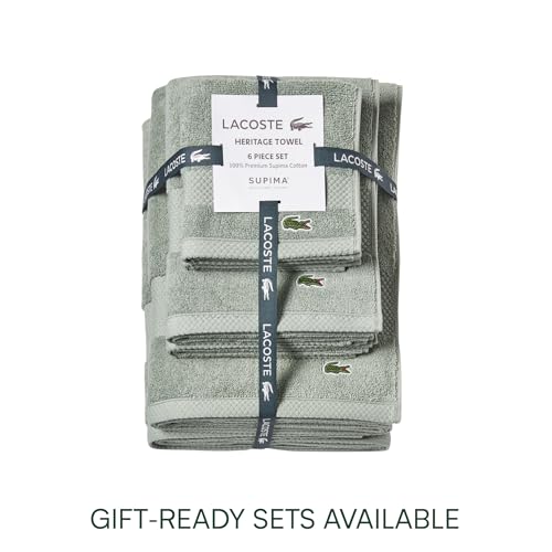 Lacoste Heritage Hand Towel, 100% Supima Cotton, 16" x 30", Aloe