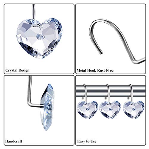 Gracelife 12 Heart Shaped Rhinestone Shower Curtain Hooks