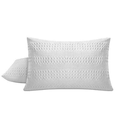 Mosluna Light Gray Waffle Pillow Shams Set of 2, 20x26 in.