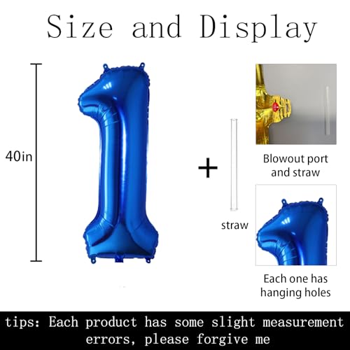 40 Inch Dark Blue Number 1 Foil Balloon for Birthday Parties