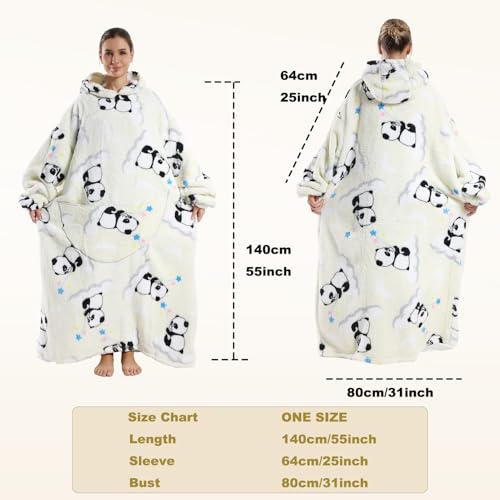 White Panda Wearable Blanket Hoodie for Adults - Oversized Soft Warm Blanket Sweatshirt