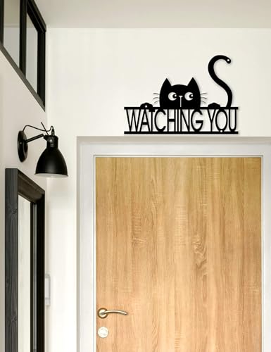 Funny Black Cat Wall Art - 'WATCHING YOU' Laser Cut Metal Sign