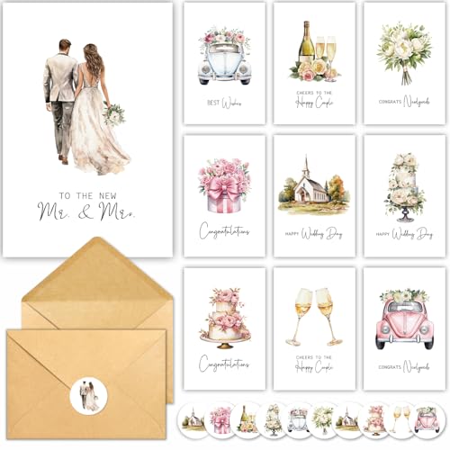 20 Pack Wedding Congratulations Cards with Envelopes - Watercolor Designs